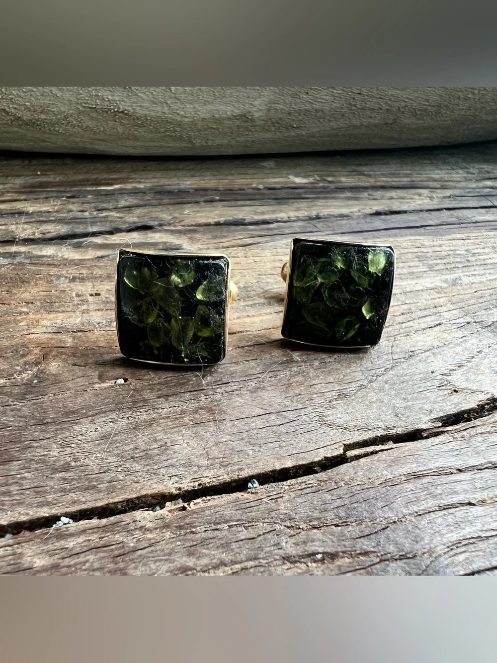 Men's Square Dark Green Resin it glass or cabochon Cufflinks
